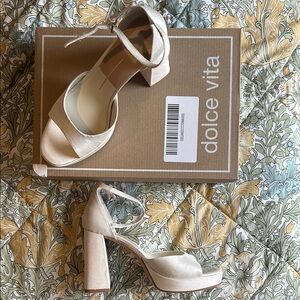 Dolce Vita White Satin Block Heel Sandals